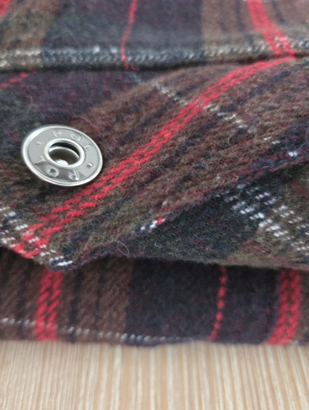 POL Plaid Cropped Raw Hem Shacket Jacket Brown Red Womens Size Medium - Picture 5 of 11